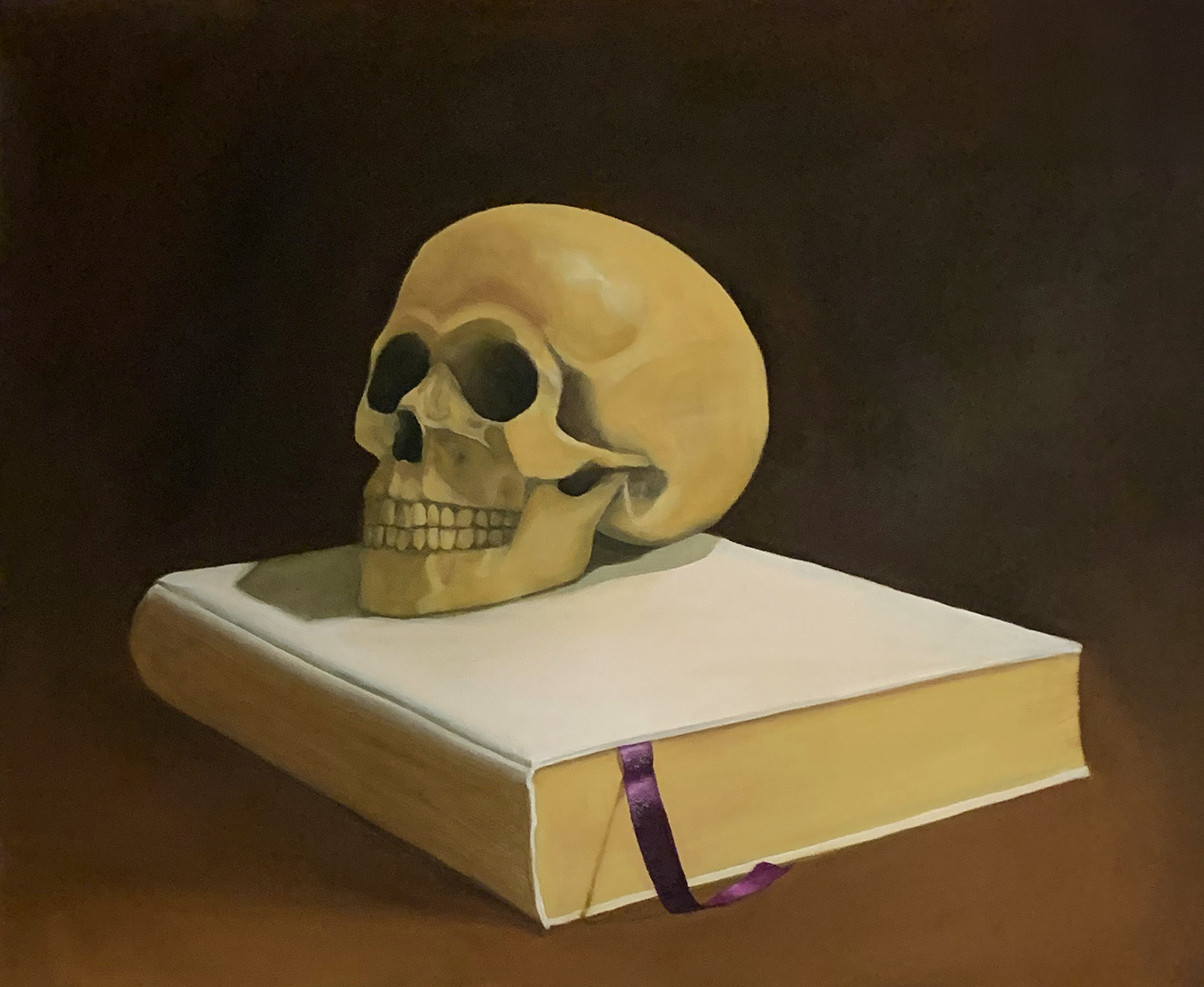 Skull and Bible, painted by Émilie Brunet, 2025
