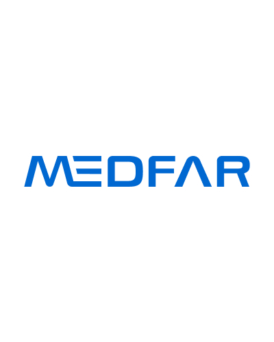MEDFAR in blue stylized uppercase letters on a white background.