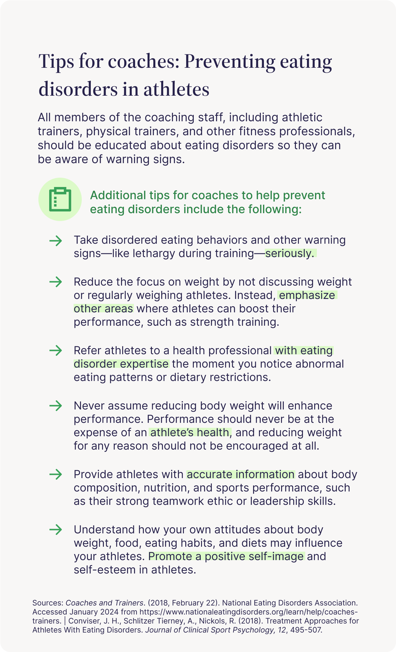 Tips for coaches to prevent eating disorders in athletes