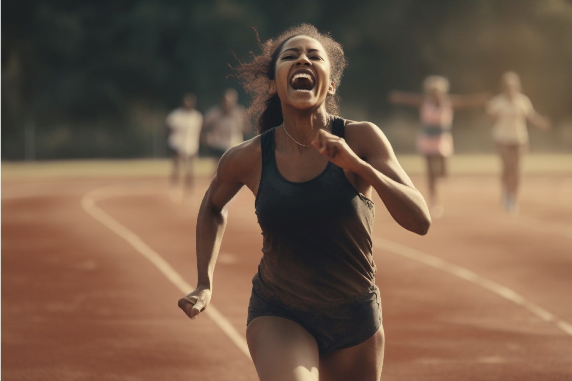Woman running across the finish line