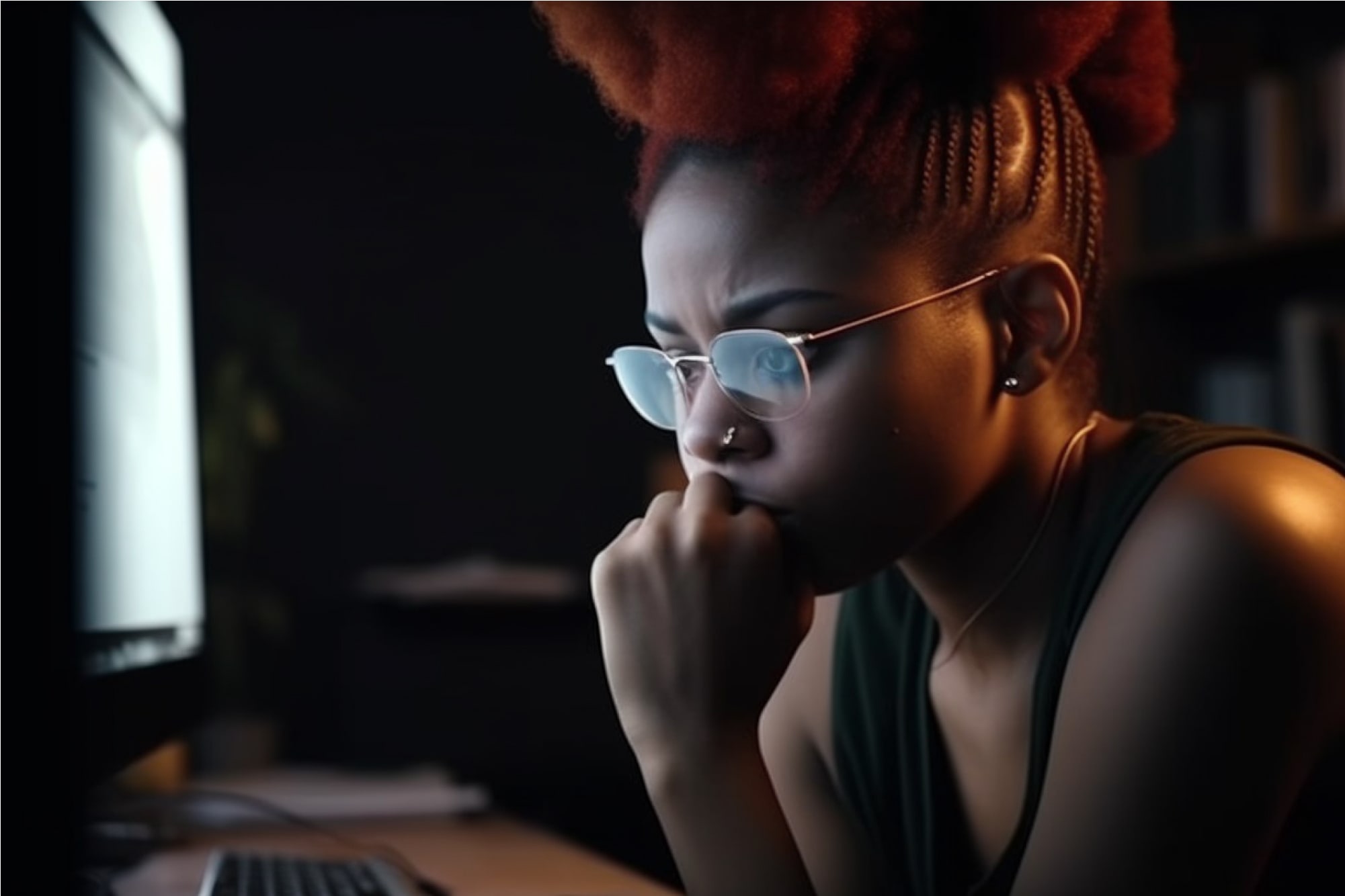 College student looking at computer screen