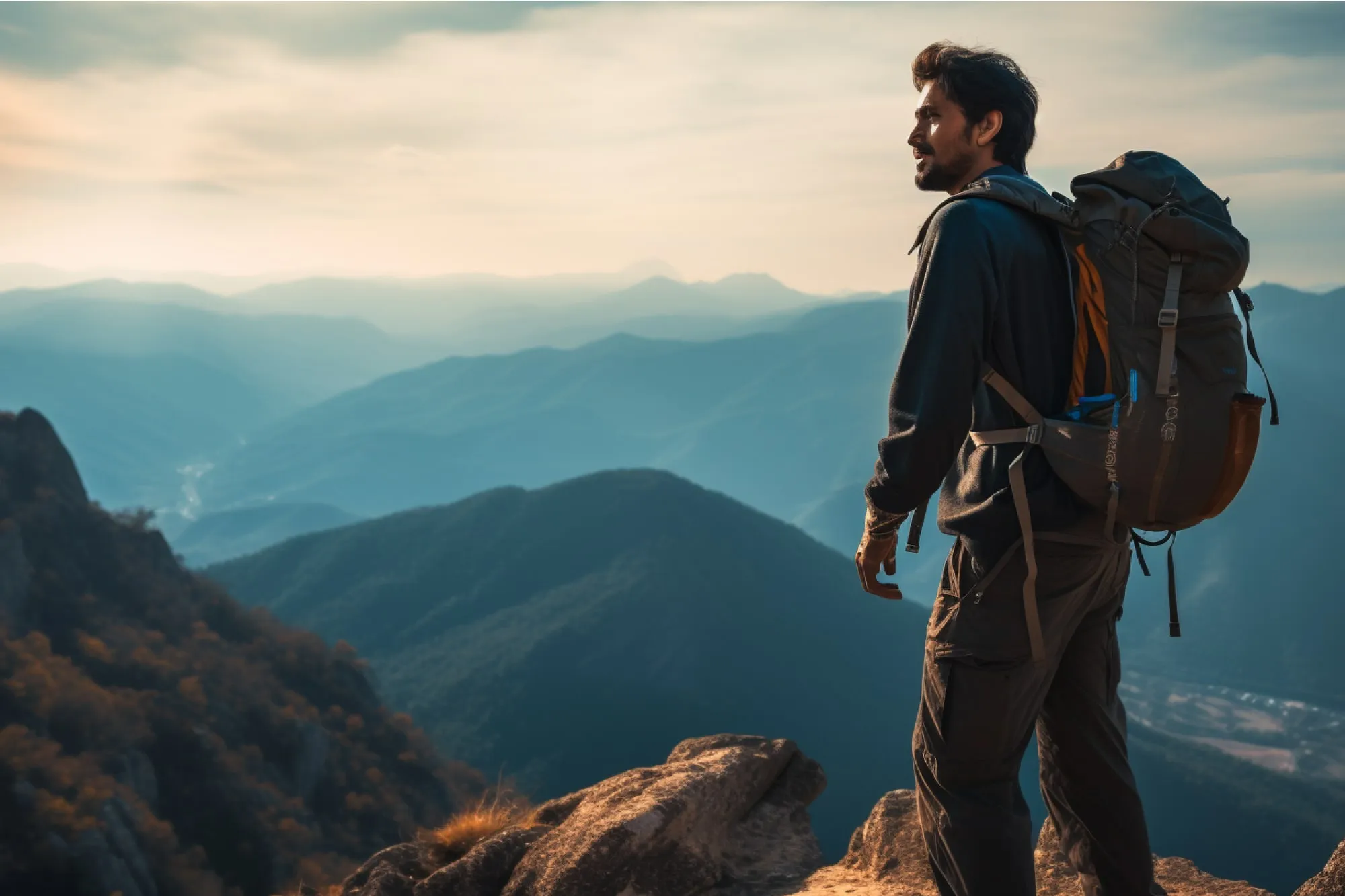 Man hiking looking into the distance
