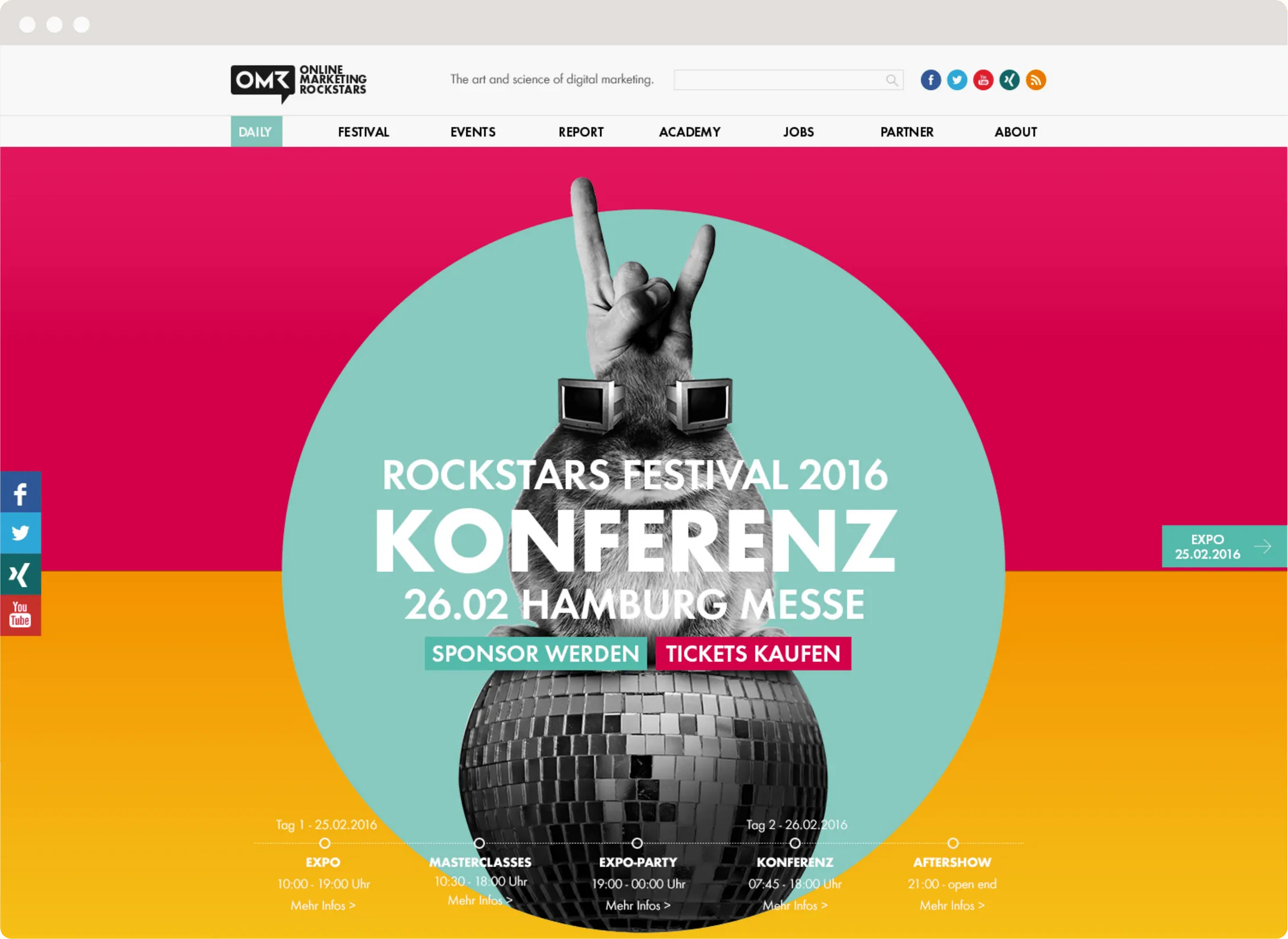 Landingscreen der Website von OMR 2016