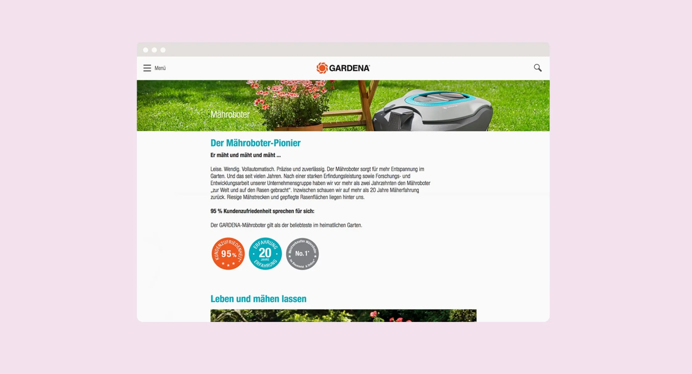 Landingscreen der Landingpage von GARDENA