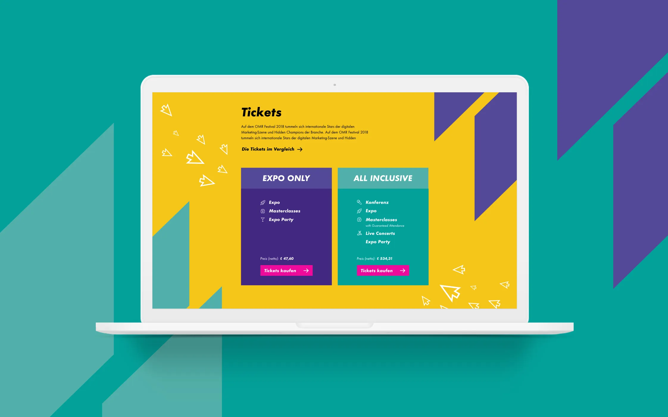 Die neue Webseite vom OMR19 Festival wird auf einem Laptop gezeigt