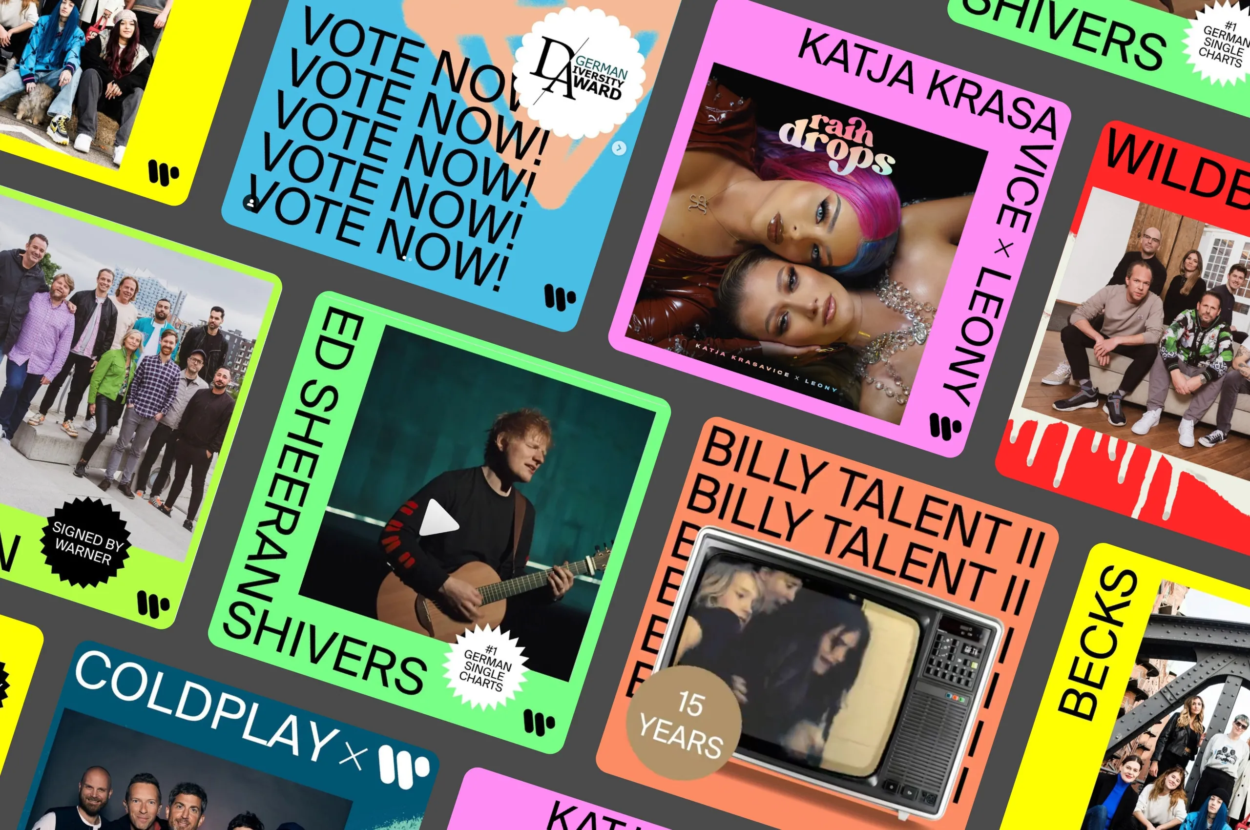 Instagram-Postings von Warner Music Germany im neuen Design von Noa gency