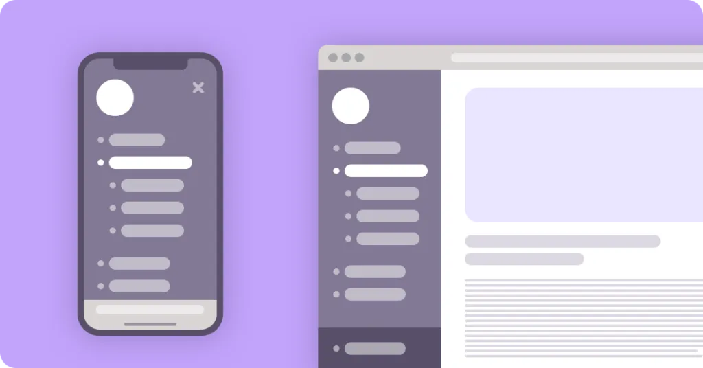 Vertikales Navigationskonzept als Entwurf in mobile und desktop