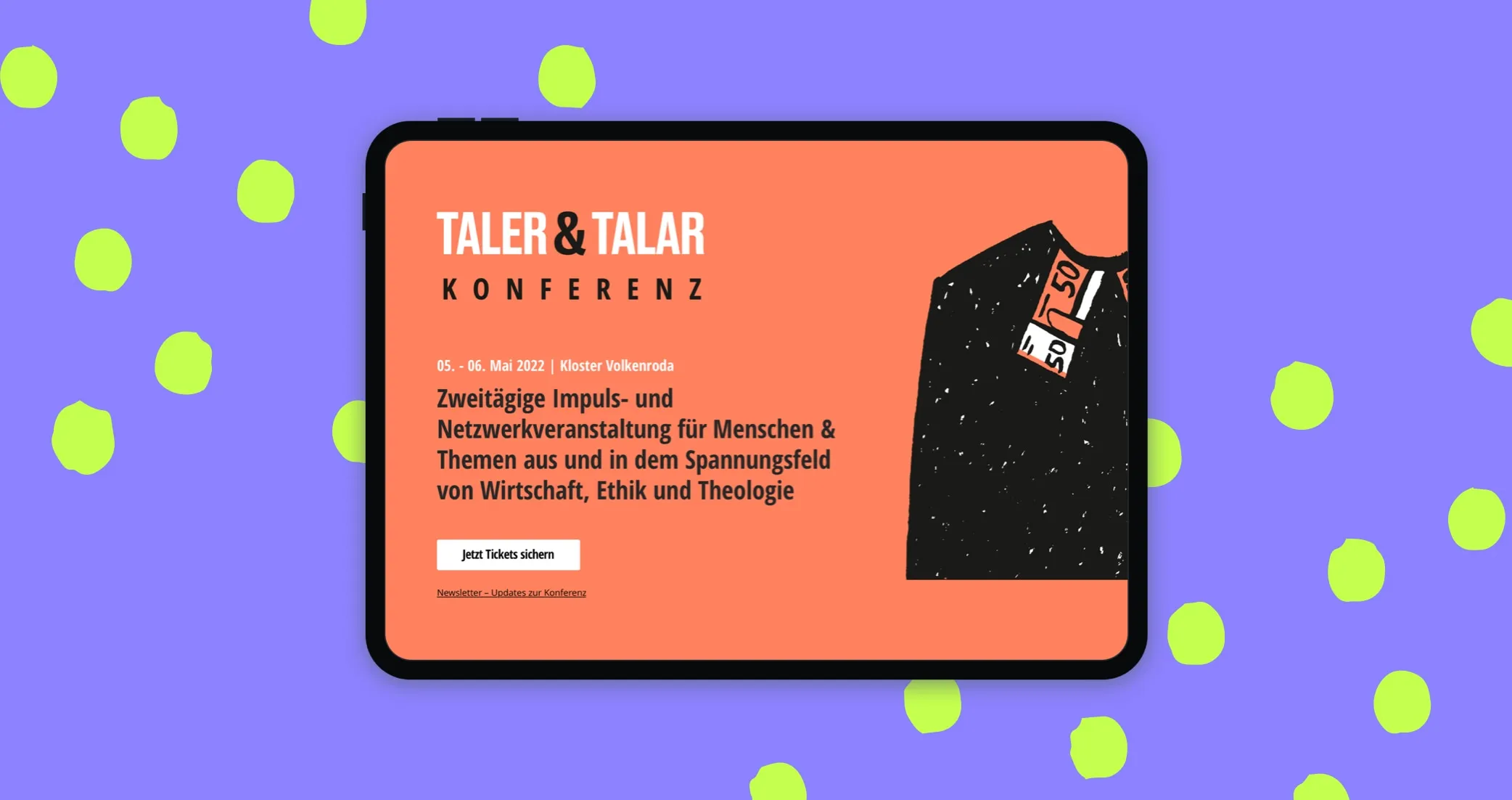 iPad zeigt Landingscreen von Taler&Talar Event-Website