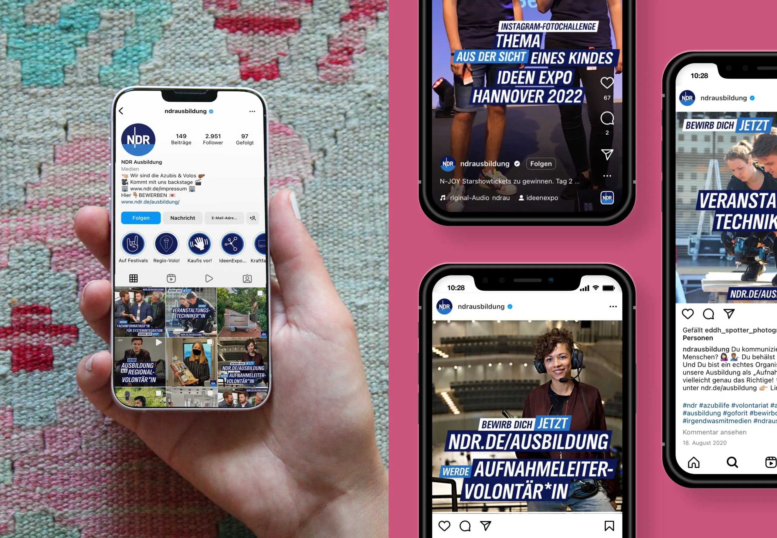 Smartphone zeigt Ausschnitt vom Social Media Design NDR Azubis