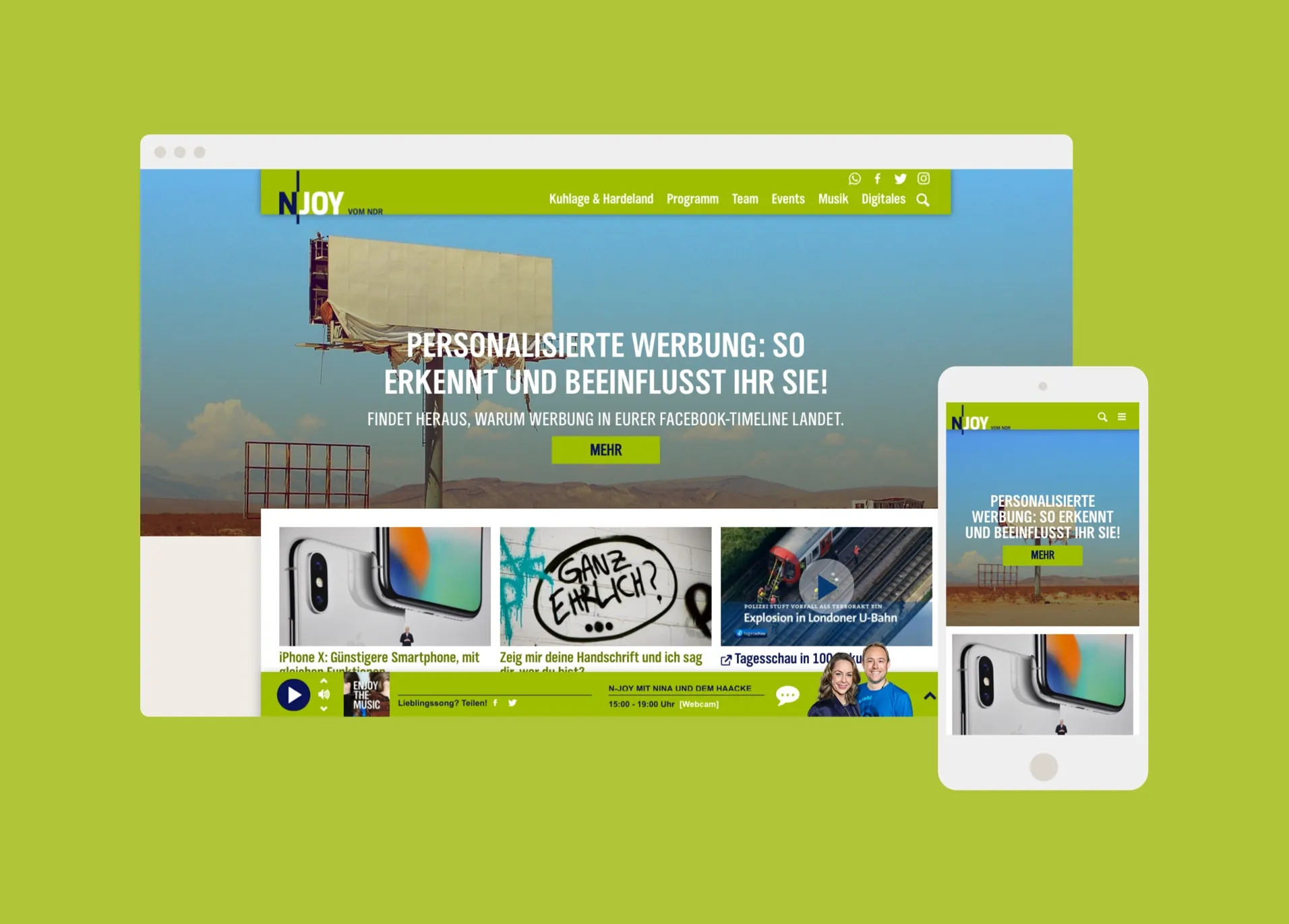 Landingscreen der neuen N-JOY Website