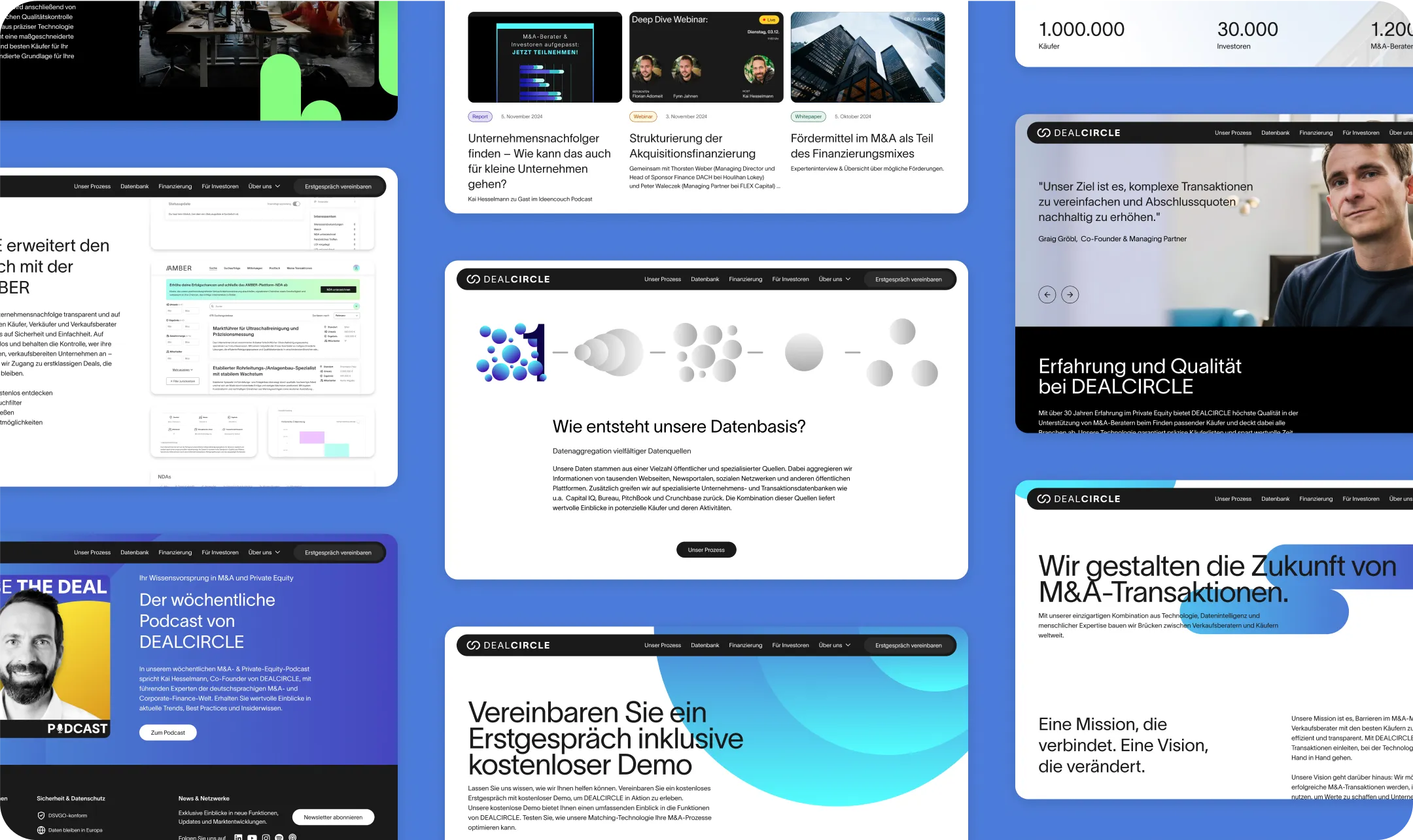 Eine Collage von Website-Abschnitten und Grafiken von DEALCIRCLE