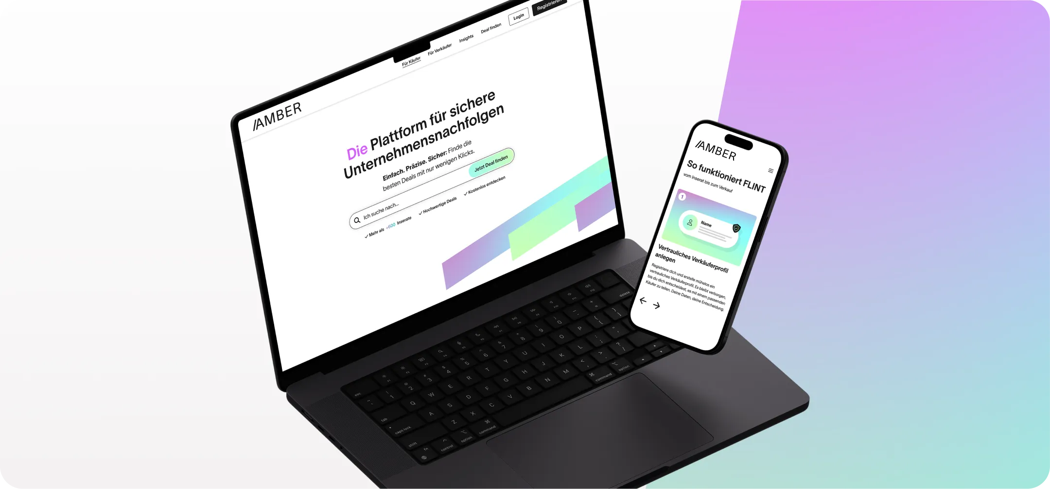 Ein Laptop und ein Smartphone zeigen die AMBER-Website