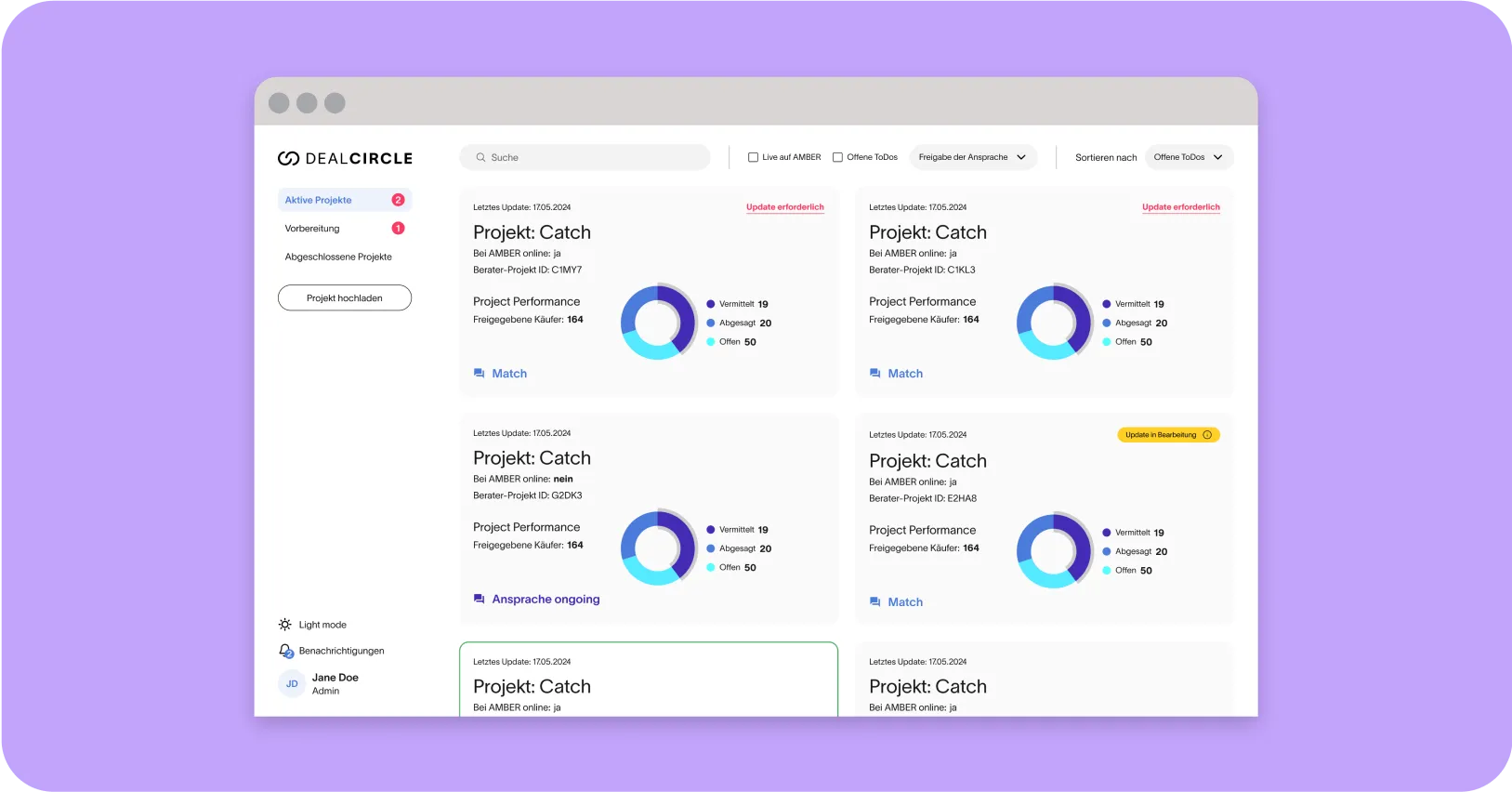 Vertikales Navigationsmenü im Advisor Tool von DealCircle