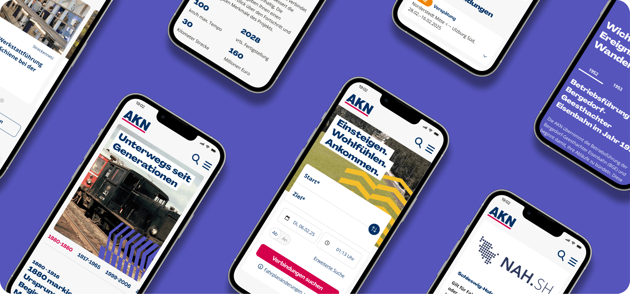 Mehrere Mobile Screens zeigen unterschiedliche Seiten der Website