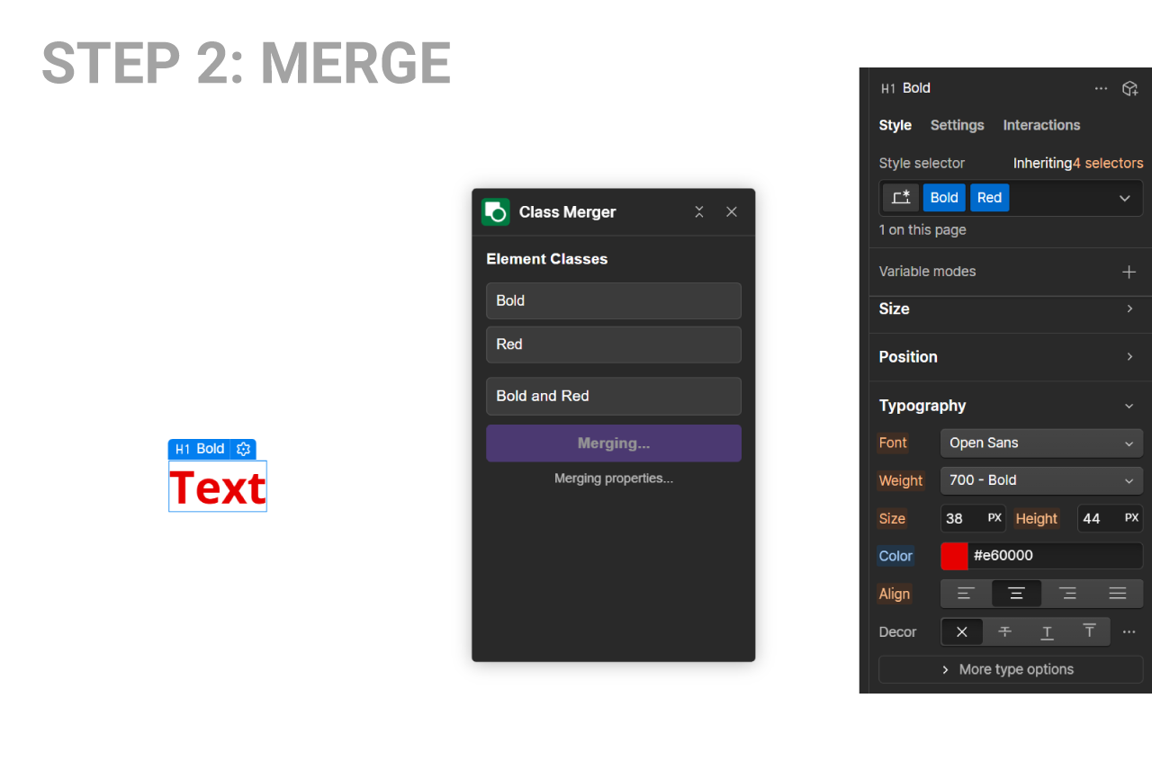 A screen of the Webflow Class Merger app