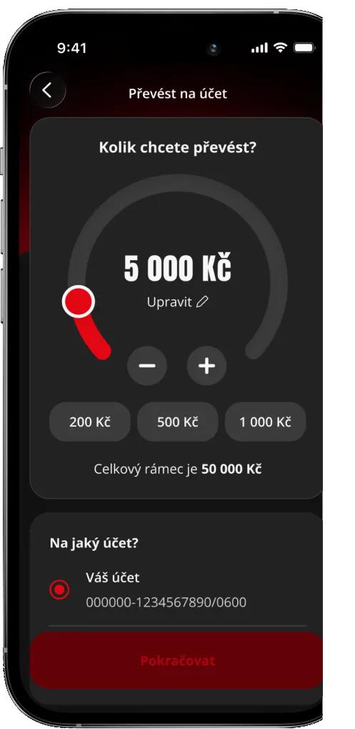 FlexiFin app: choosing the amount to transfer to a bank account