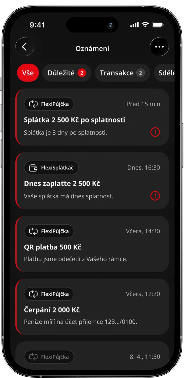 FlexiFin app notification centre screen