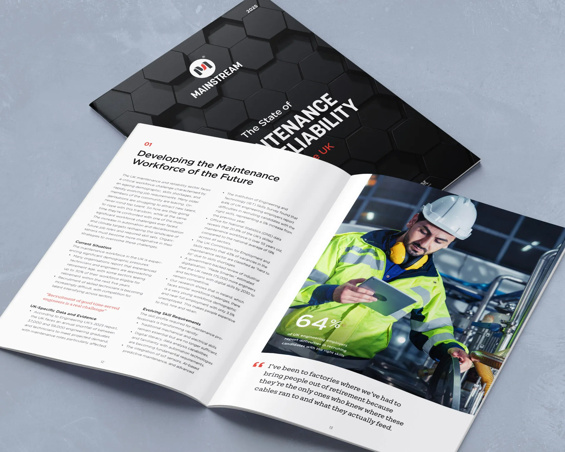 Cover and example spread from the research report