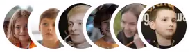 Seven circular cropped profile pictures of diverse children and teenagers with varied expressions.