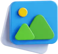 Graphic icon representing an image or photo with mountains and a sun.