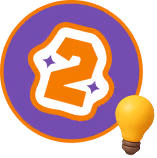 Circular badge with a purple background, orange border, and white number 2 in the center with two small star shapes.