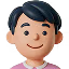 3D illustration of a smiling young boy with dark hair and a light skin tone.