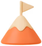 3D illustration of an orange mountain with a cream-colored snowcap and a small yellow flag on top.