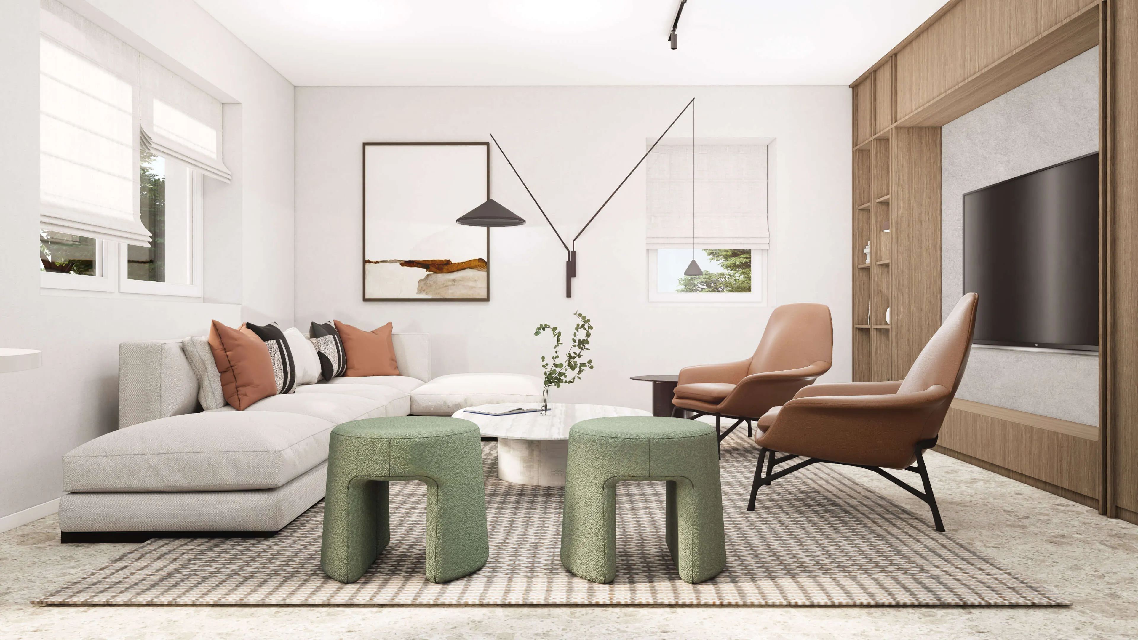 Render of a beautiful modern living area