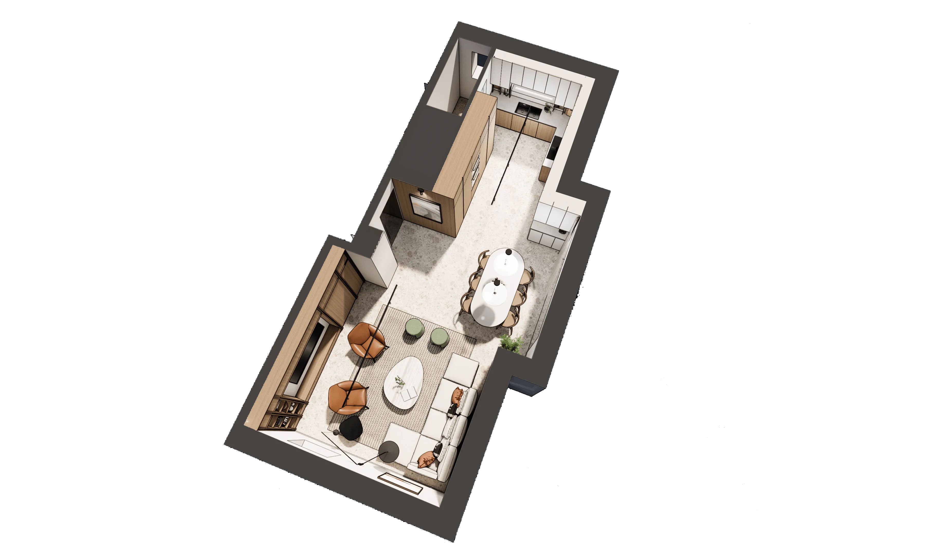 Render cut from the studio apartment