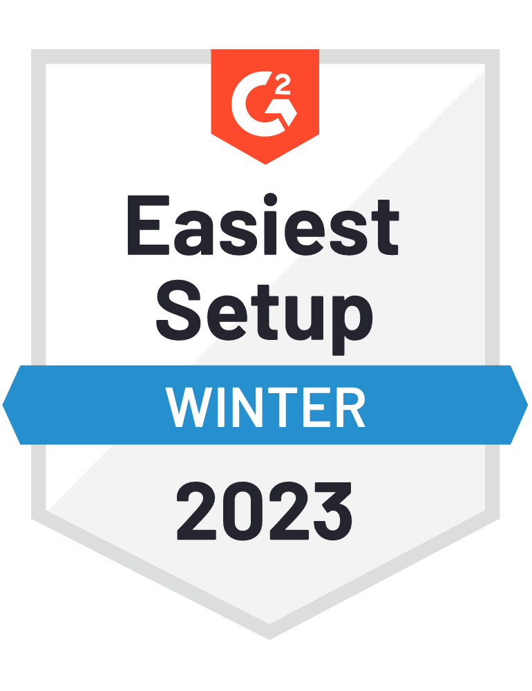 G2 Medal for easiest setup, winter 2023