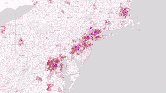 Animated PersonaLive map moves along the Northeast corridor from Boston to Washington, showing Aritzia boutiques and six customer segment layers.