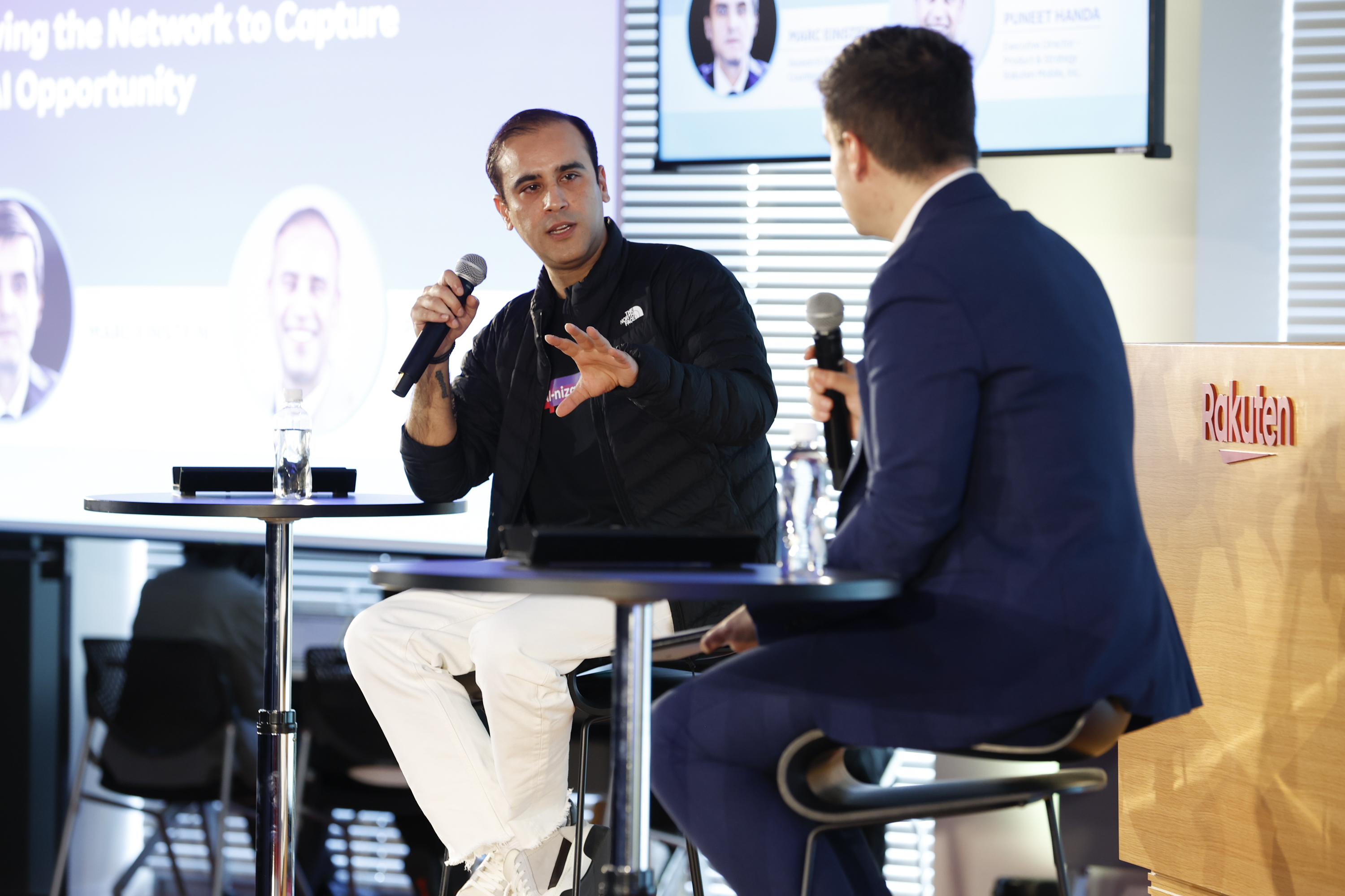 Puneet Handa on stage at Rakuten Tech Conference 2025 with Marc Einstein exploring "The Future Telco in the AI Era"