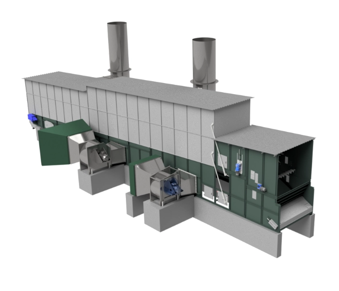 An industrial dryer, used before pyrolysis takes place