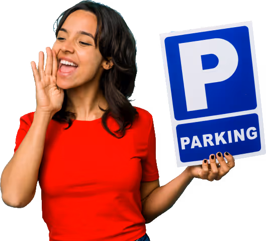 Frau hält Parkschild hoch