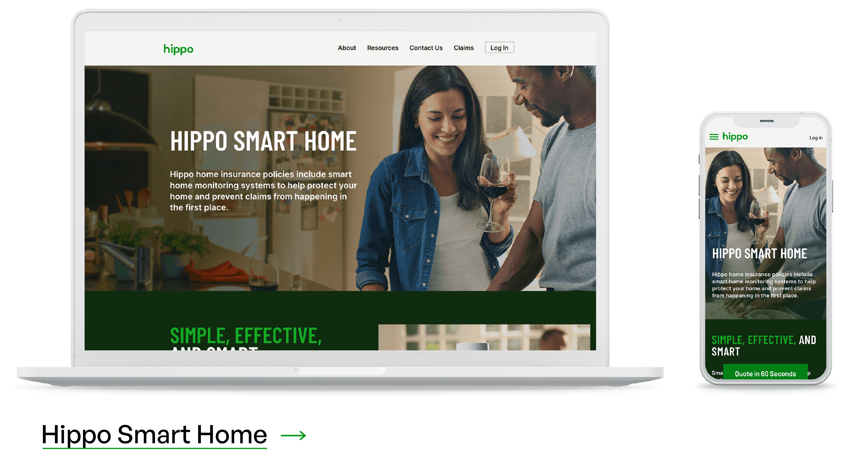 Visual Design of Hippo Smart Home on both mobile phone and desktop
