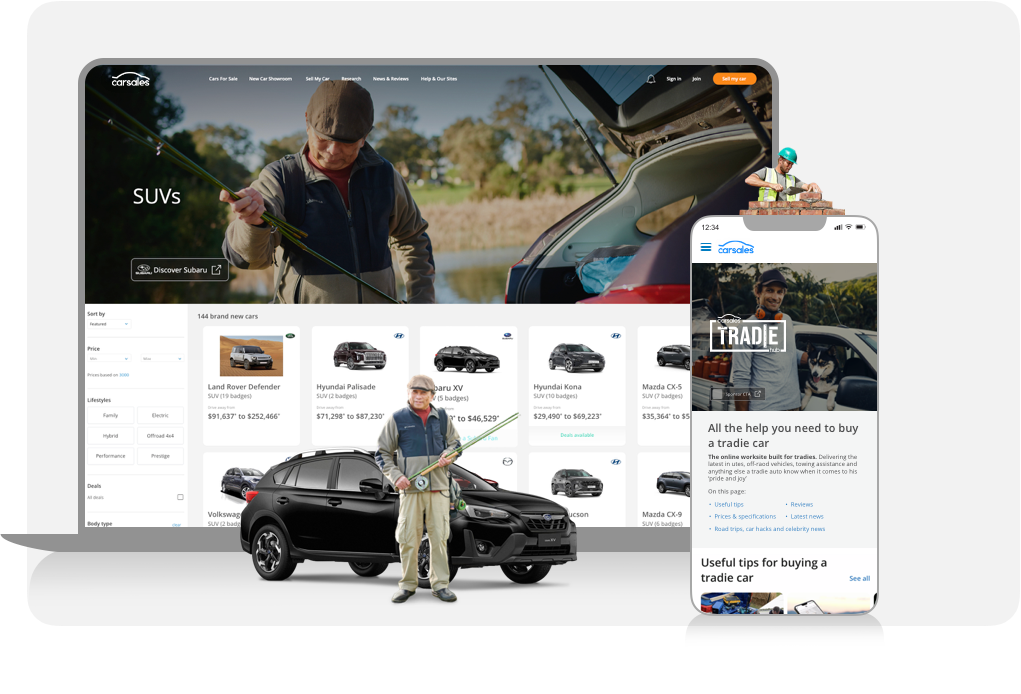 A graphic of the carsales website and phone, on a computer and iphone.