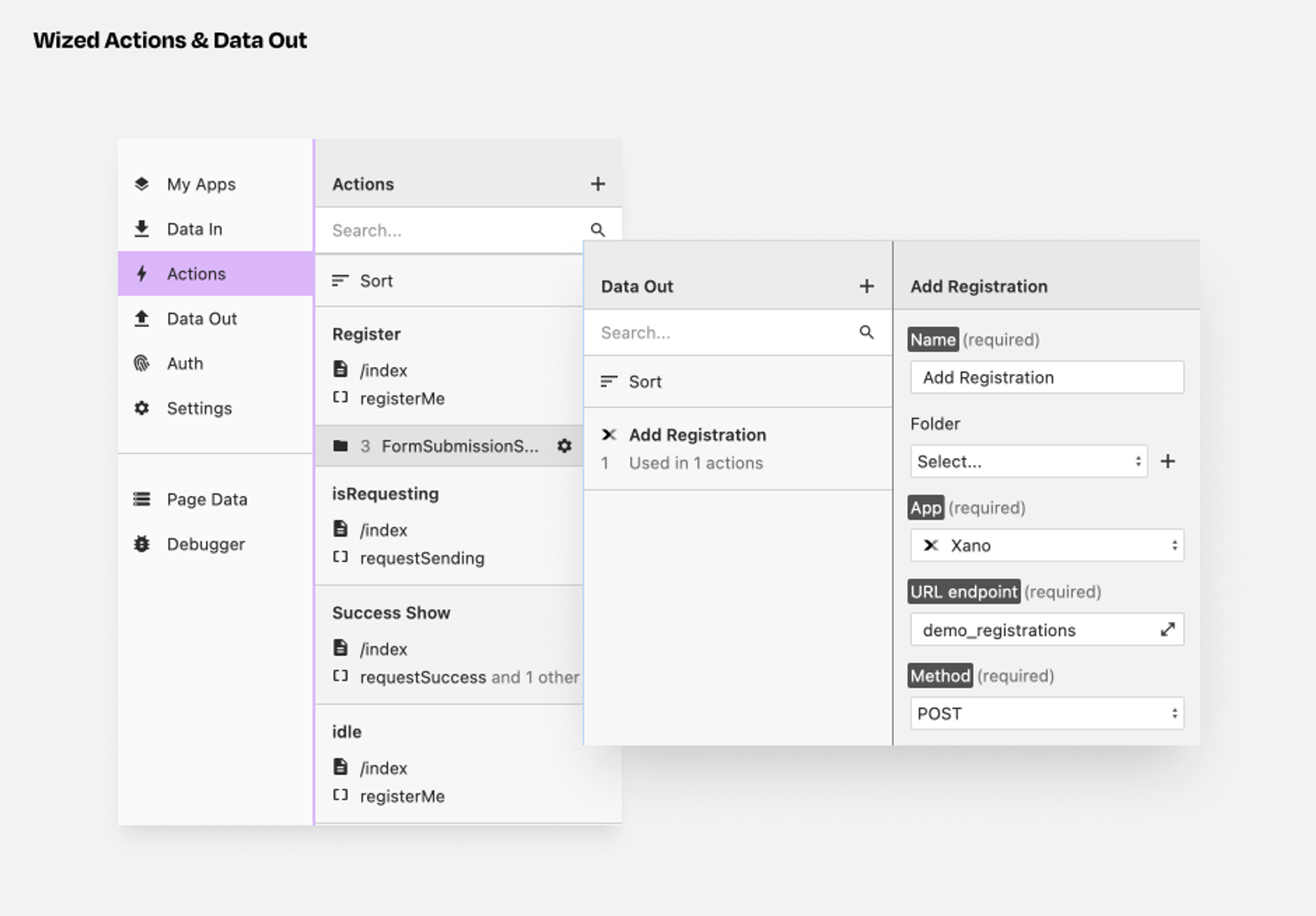 Wized actions overview