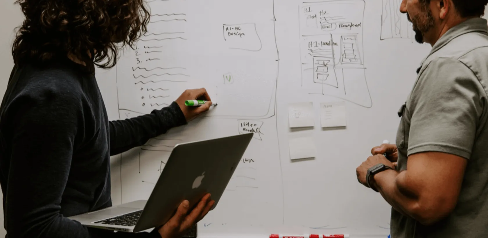 Designers sketching on whiteboard