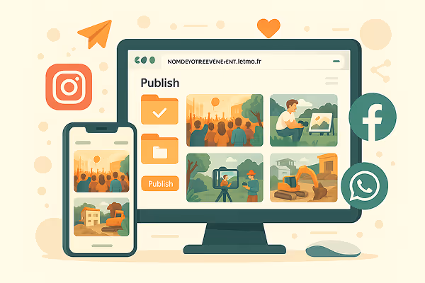 Letmo vous permet de publier vos photos directement sur votre site internet ou vos réseaux sociaux.