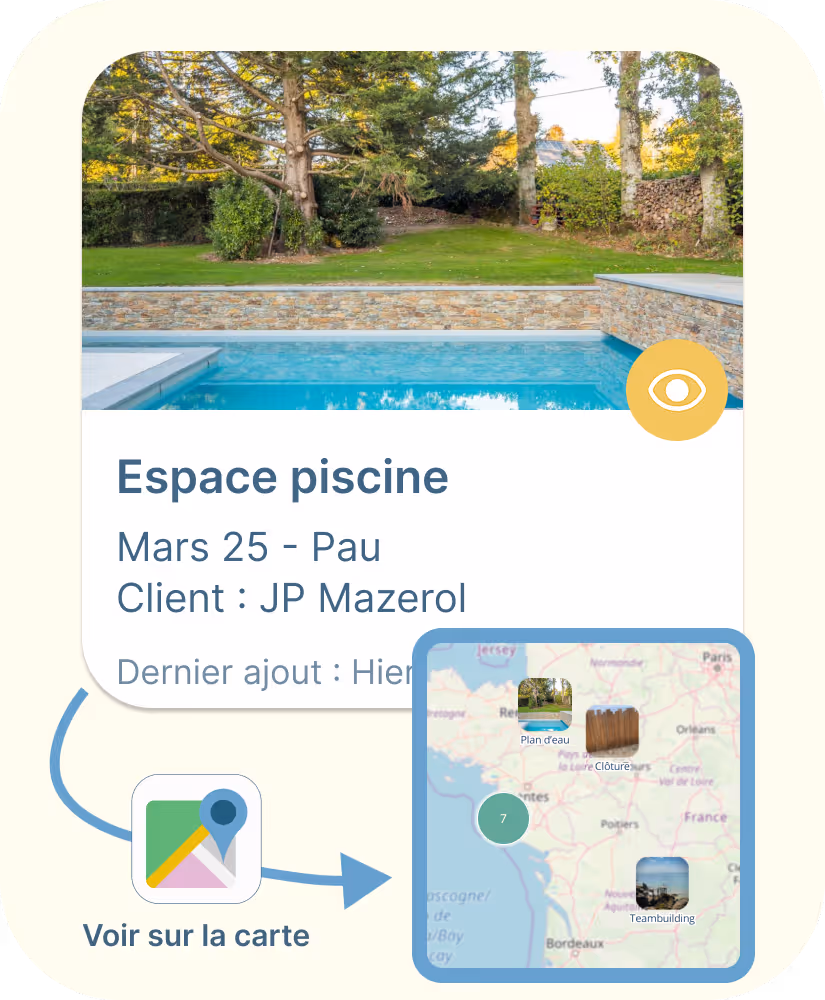 Exemple de dossier chantier géolocalisé sur la carte interactive Letmo