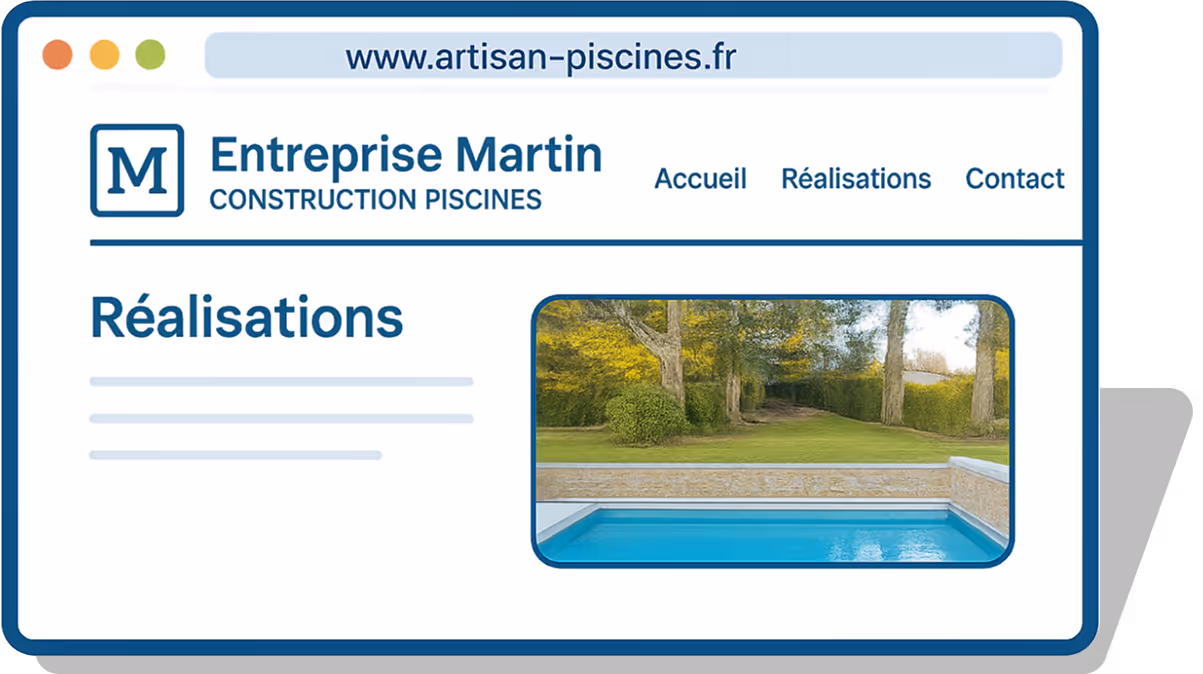 Exemple de site internet d’entreprise affichant automatiquement une galerie photo Letmo de chantier piscine