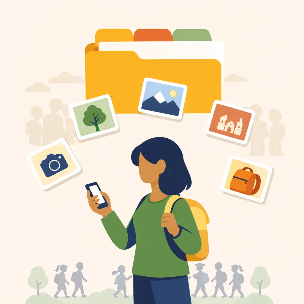 Enseignante qui prépare une sortie scolaire avec les photos prises par le groupe