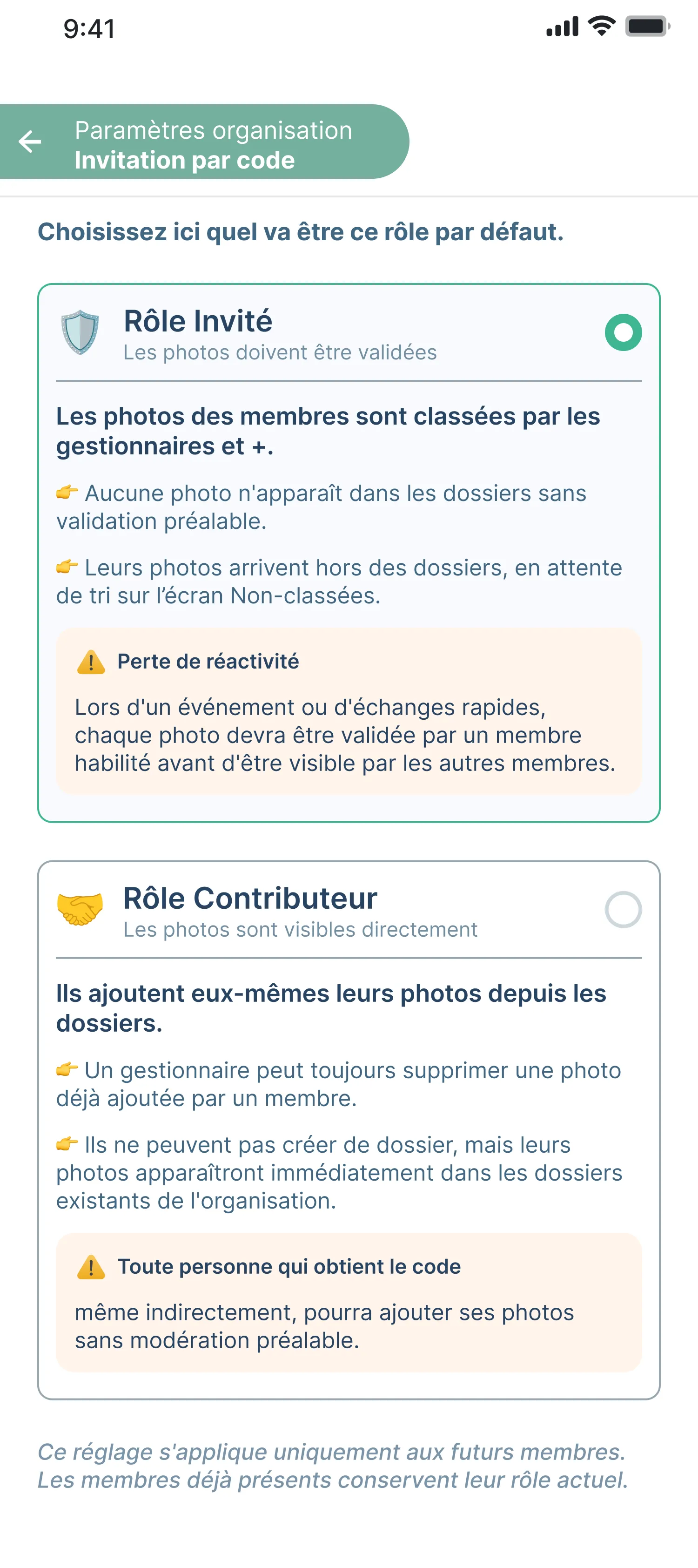 Écran de paramétrage du rôle d'arrivée Letmo