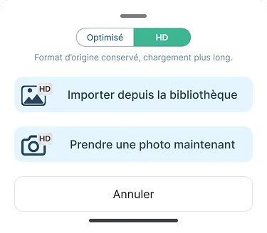 Prise de photo ou import depuis la pellicule dans Letmo