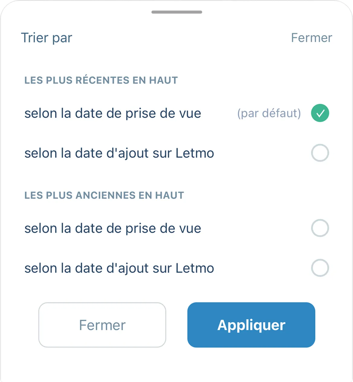 Tri et filtre des photos Letmo