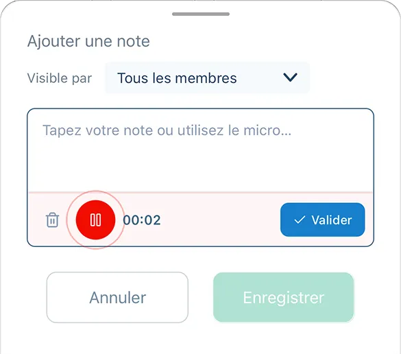 Dictée vocale intelligente dans un champ de note Letmo