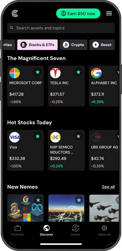 Invest in stocks and crypto the Nemo way.