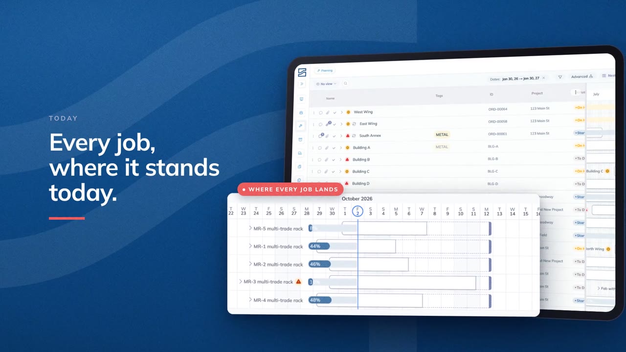 Every job, where it stands today: a live schedule in Building Swell