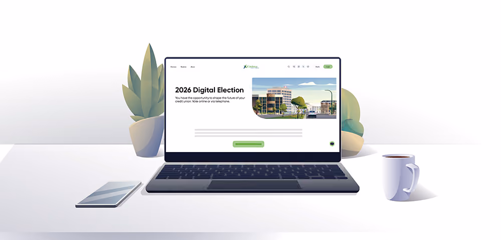 An open laptop on a white surface, with the words "2026 Digital Election"
