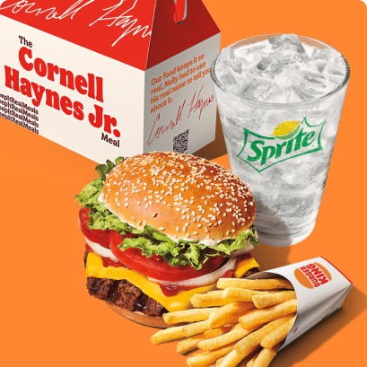The Cornell Haynes Jr. Meal. A Whopper with cheese, fries, and a Sprite.